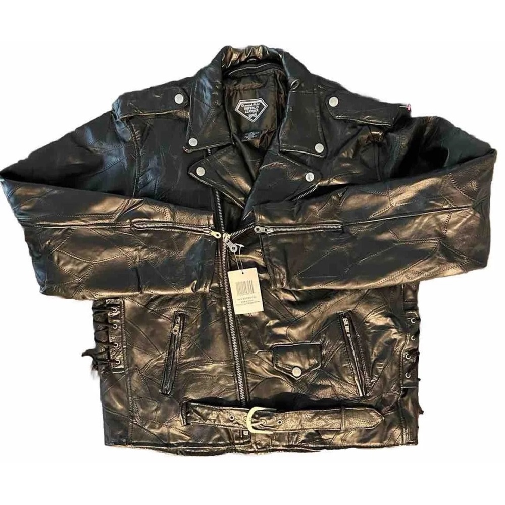 **RARE VINTAGE**Diamond Plate Buffalo Leather Mens XL RIder Jacket